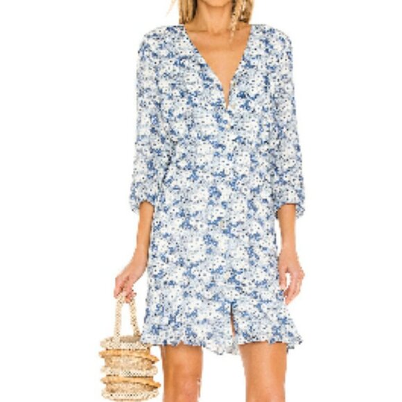Rails Elsie Dress Blue Jasmine Size Medium Floral Boho Long Sleeve - Picture 1 of 12